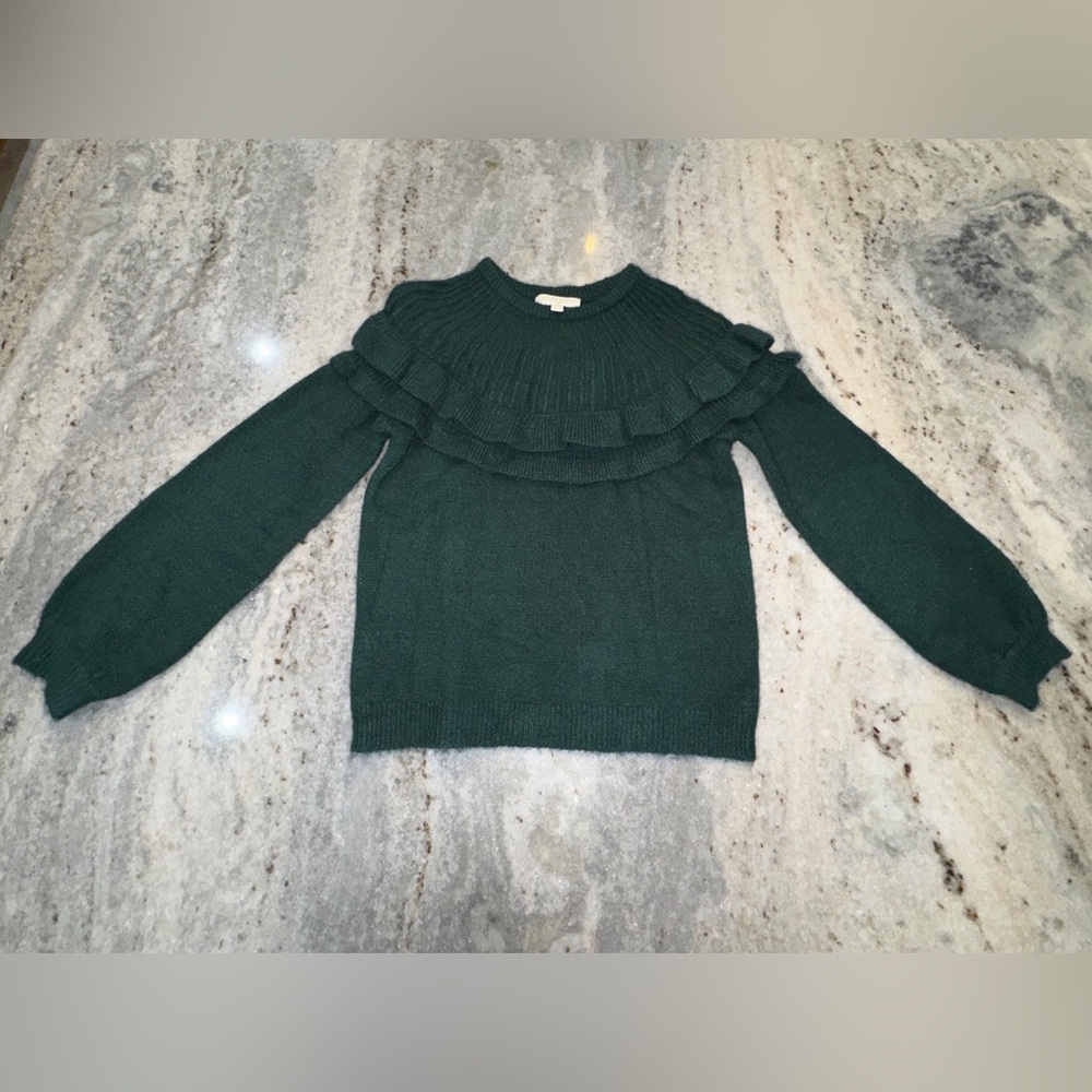 Chelsea & Violet Kids 6‎ Sweater Knit Crewneck Green Ruffled
